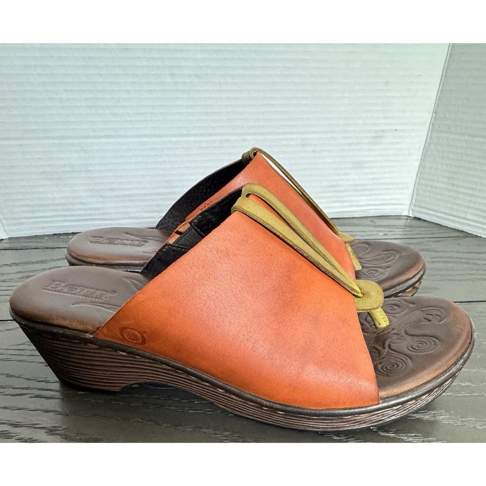 Born Shoes Womens Hanita Sandals Size 8 Orange Leather Block Heel Platform Slide
